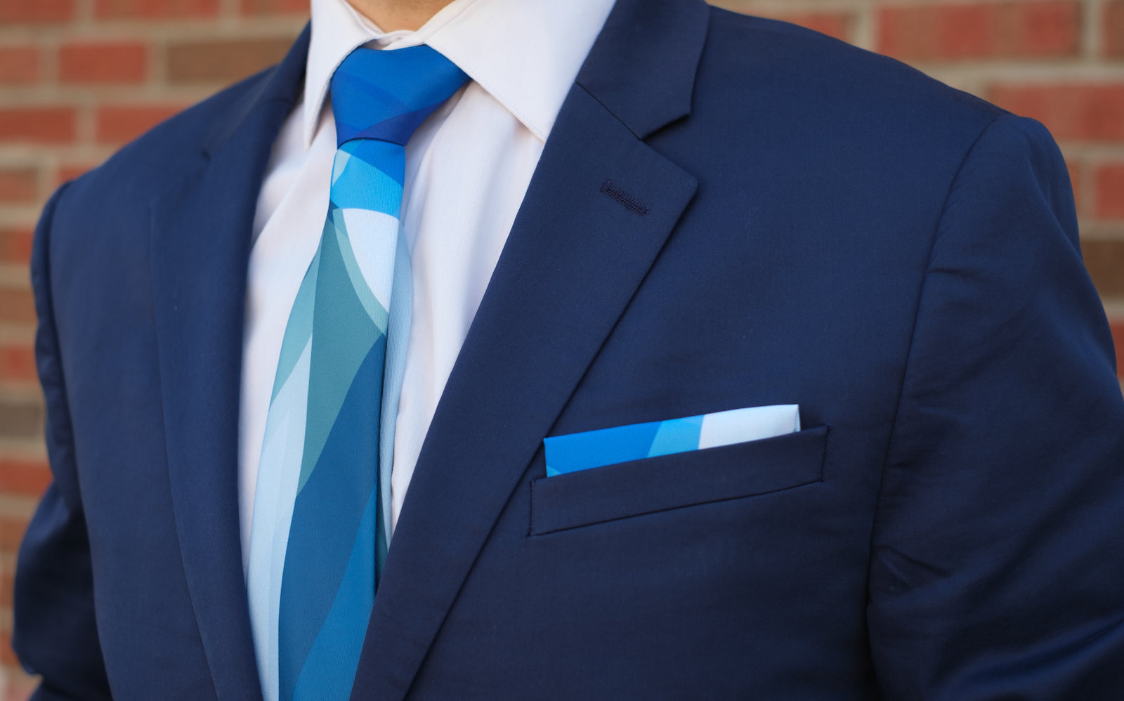 Custom tie with blue geometric artwork