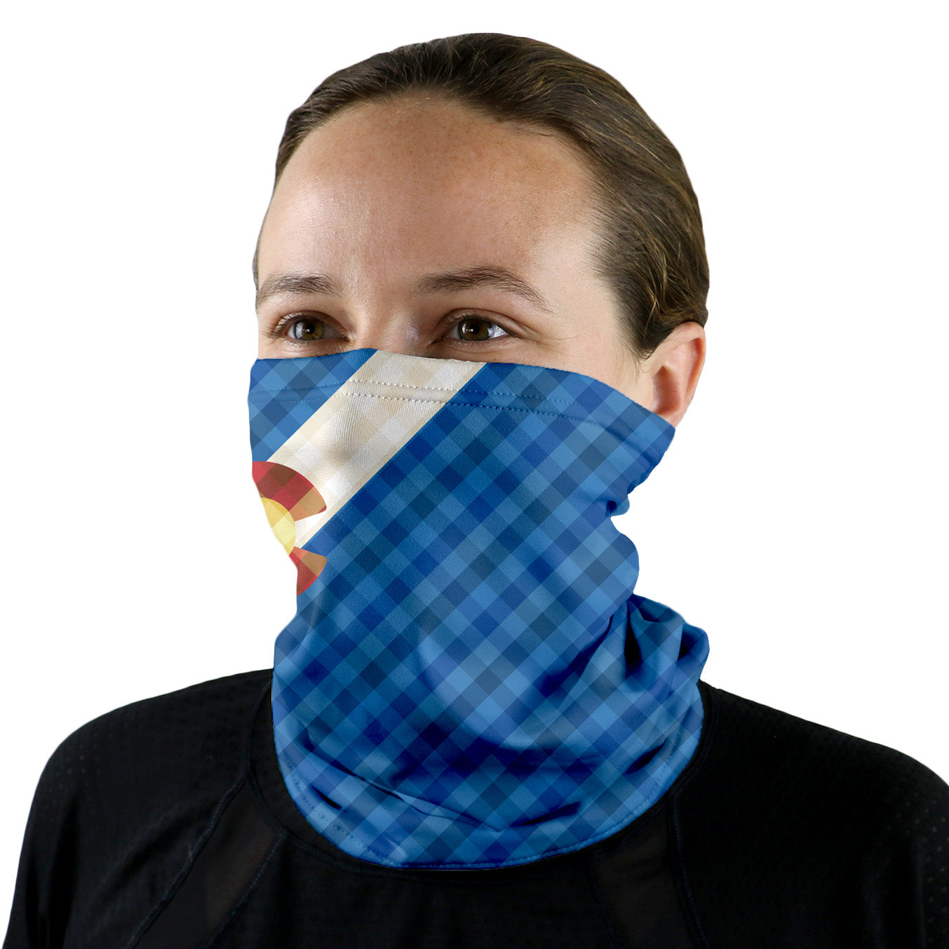 Colorado Gingham Neck Gaiter - Female Face - Knotty Tie Co.