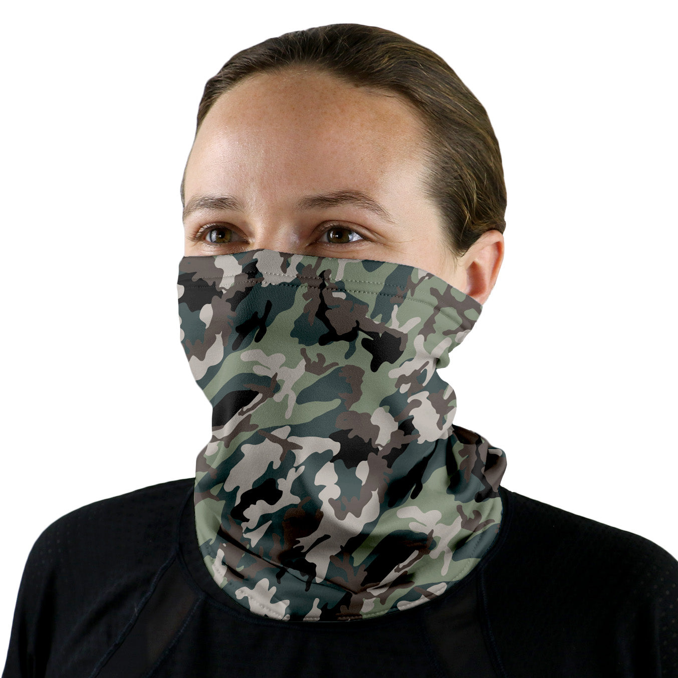 Camo Green Neck Gaiter - Female Face - Knotty Tie Co.