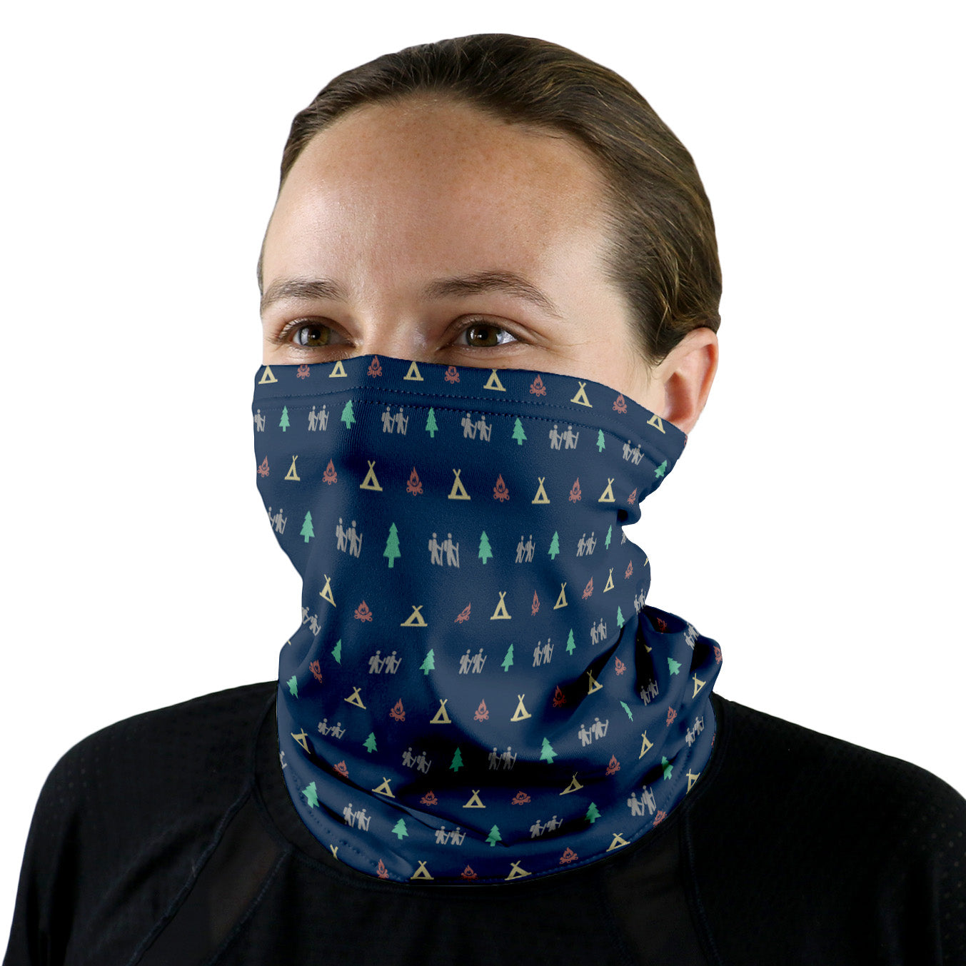 Camping With Friends Neck Gaiter - Female Face - Knotty Tie Co.