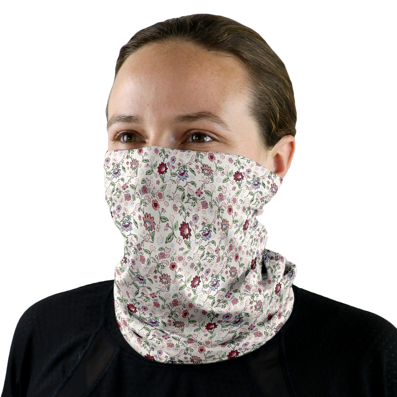 Cecile Floral Neck Gaiter - Female Face - Knotty Tie Co.