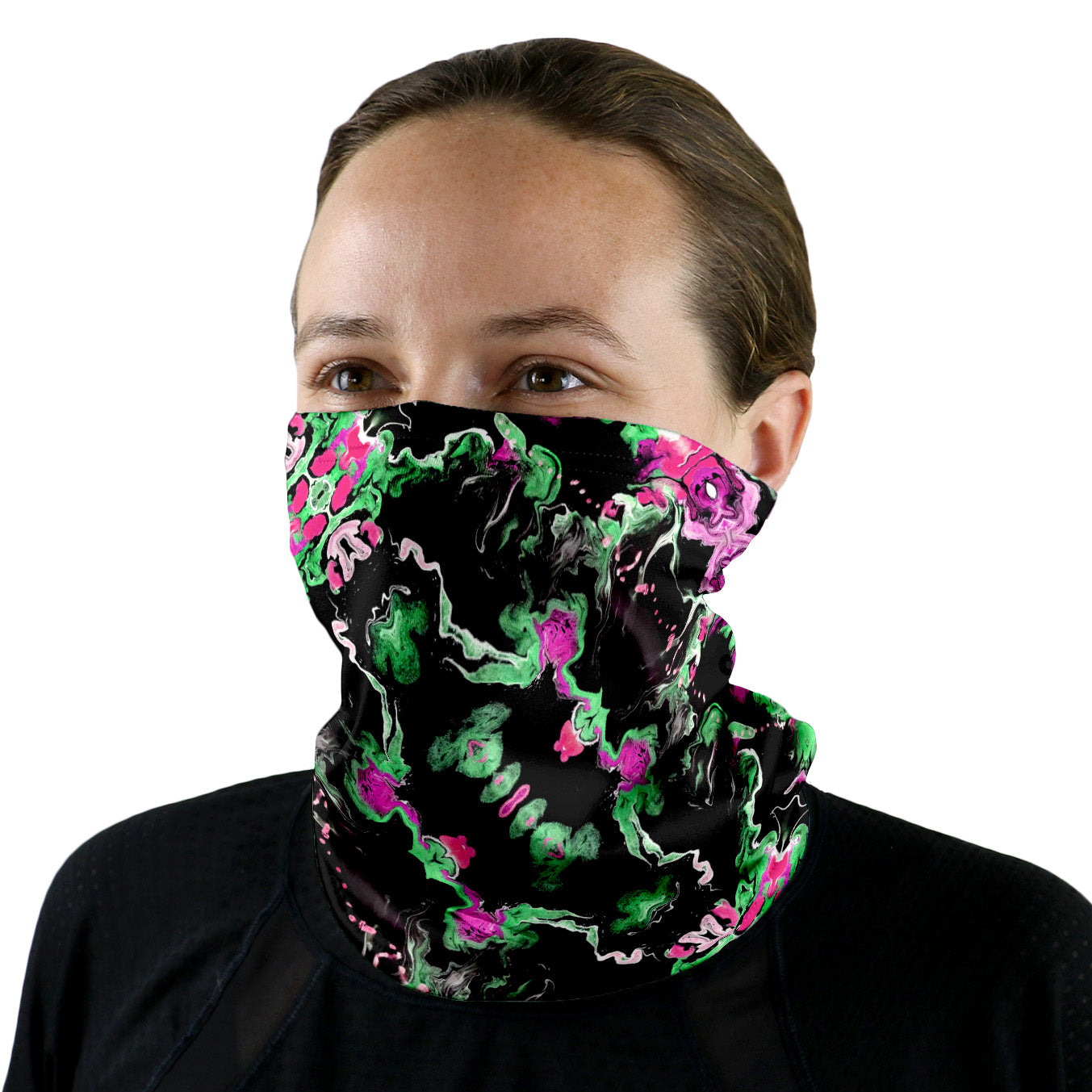 Green Flow Neck Gaiter - Female Face - Knotty Tie Co.