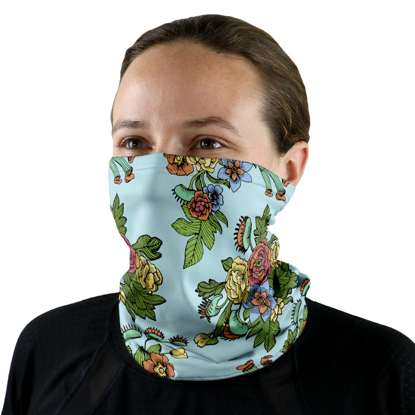 Tattoo Floral Neck Gaiter - Female Face - Knotty Tie Co.