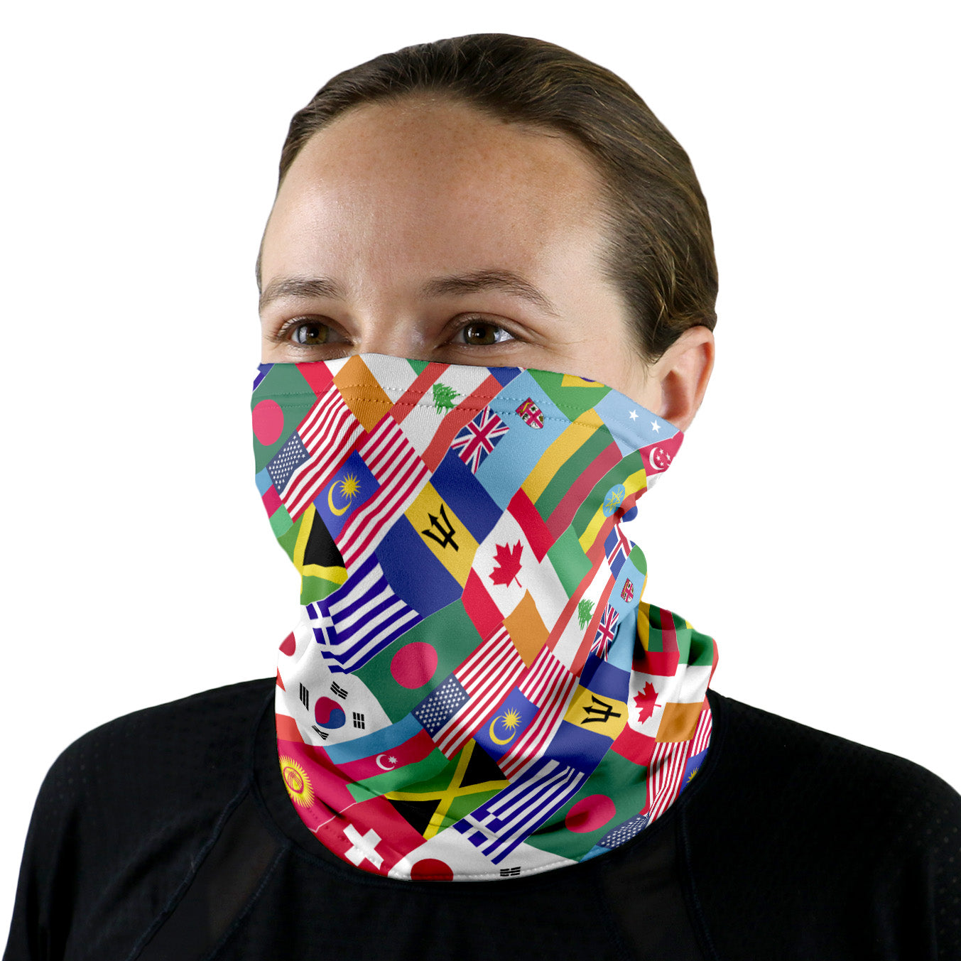 World Flags Neck Gaiter - Female Face - Knotty Tie Co.