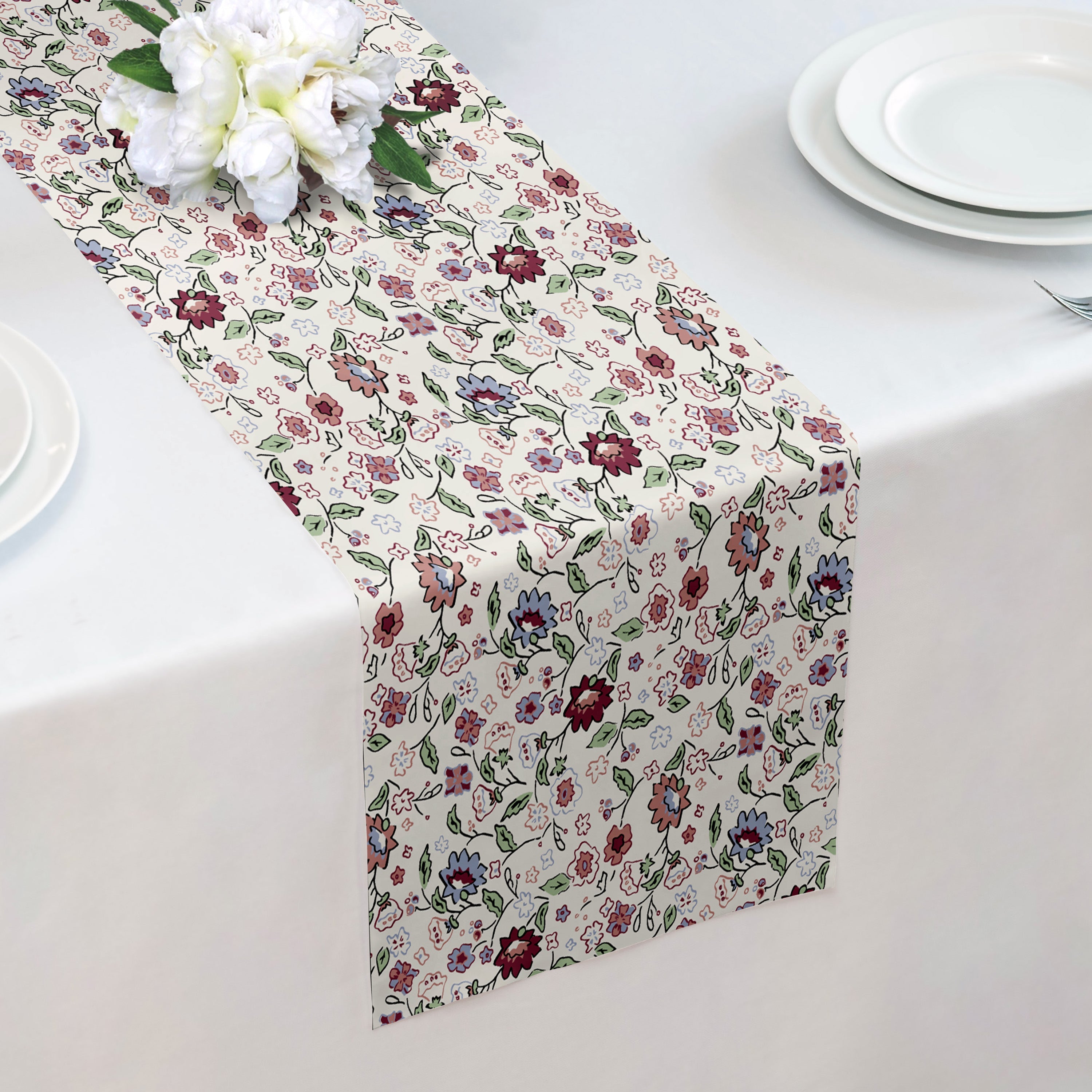 Cecile Floral Table Runner - Over Table Edge - Knotty Tie Co.