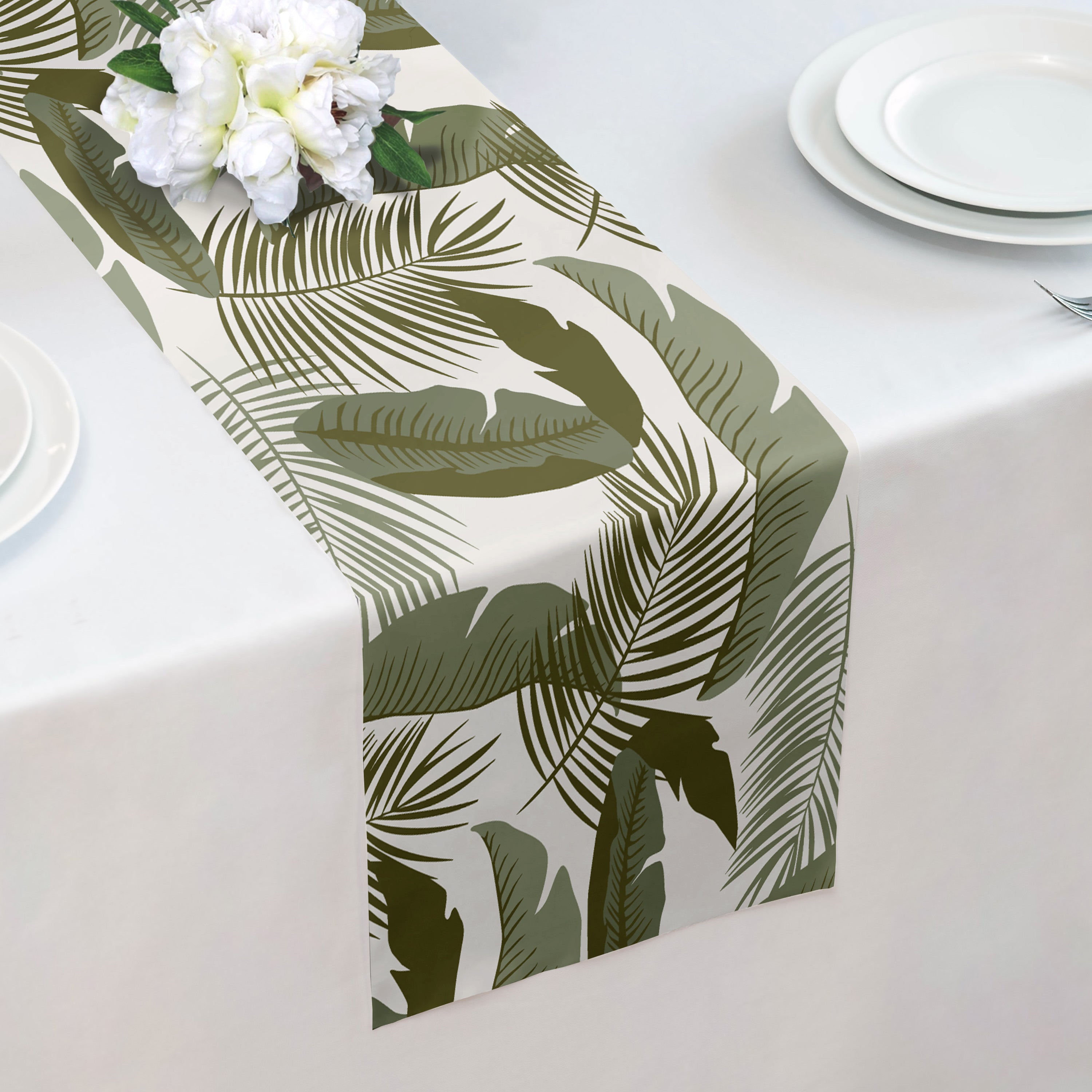 Tropical Leaves Table Runner - Over Table Edge - Knotty Tie Co.