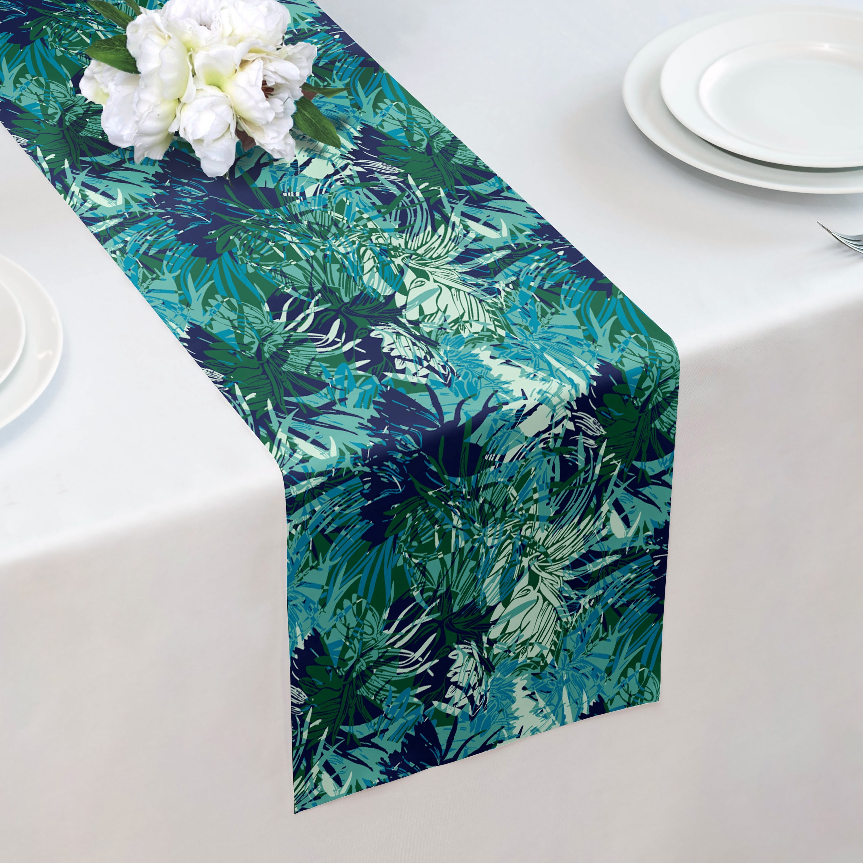 Tropics Floral Table Runner - Over Table Edge - Knotty Tie Co.