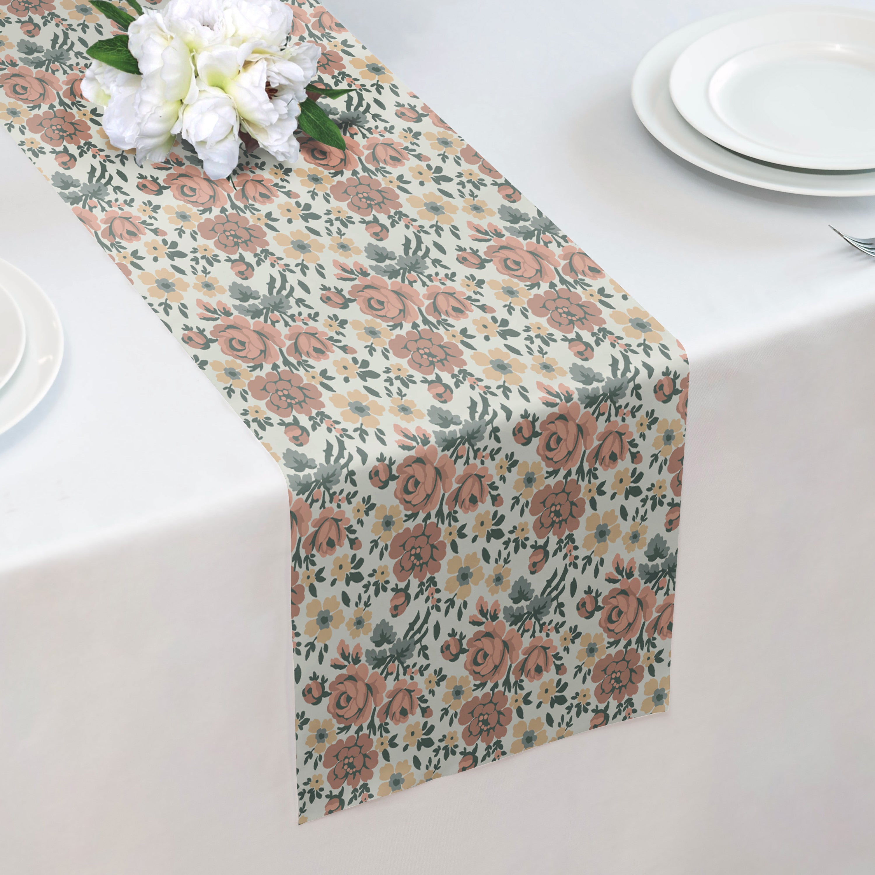 Cooper Floral Table Runner - Over Table Edge - Knotty Tie Co.