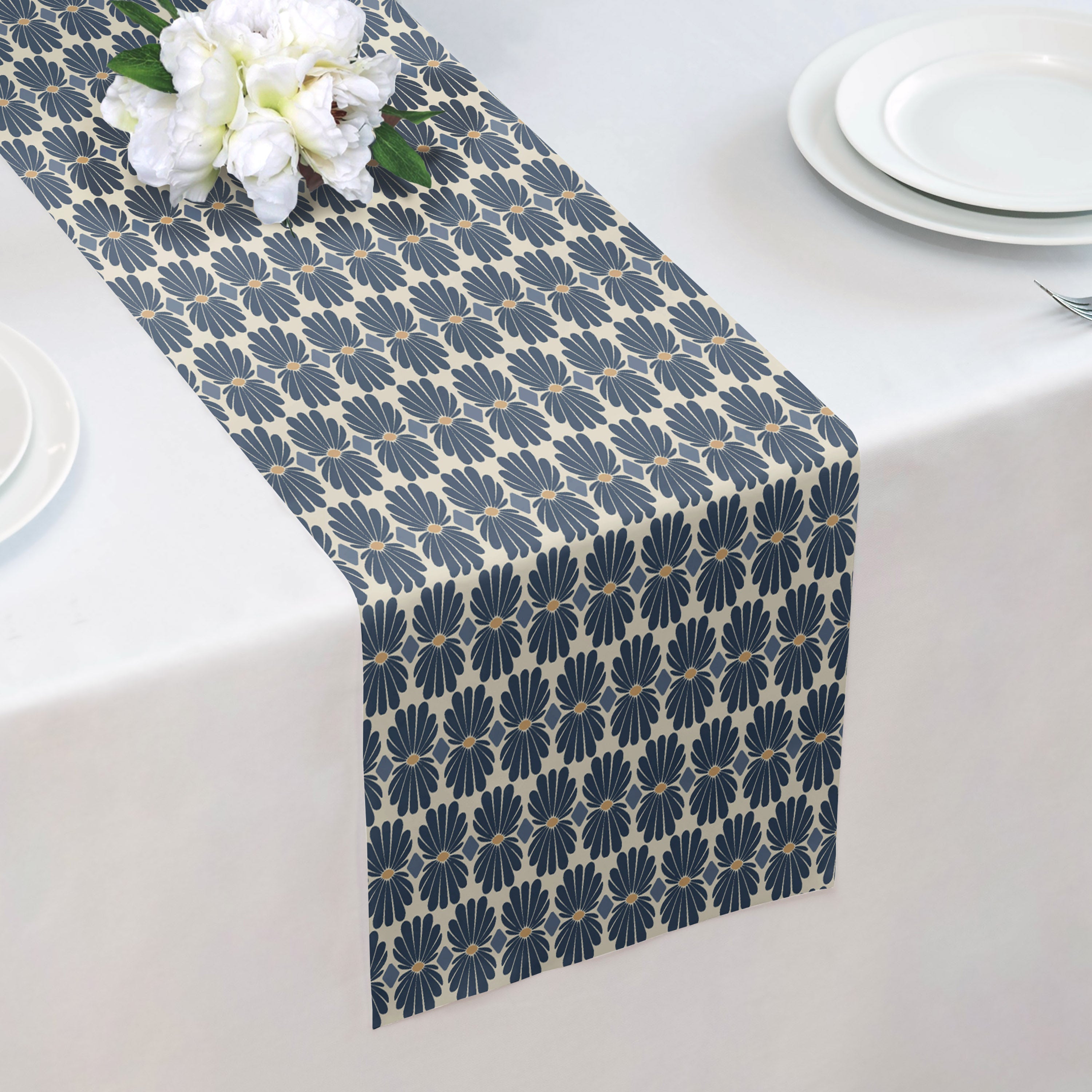 Nouveau Floral Table Runner - Over Table Edge - Knotty Tie Co.