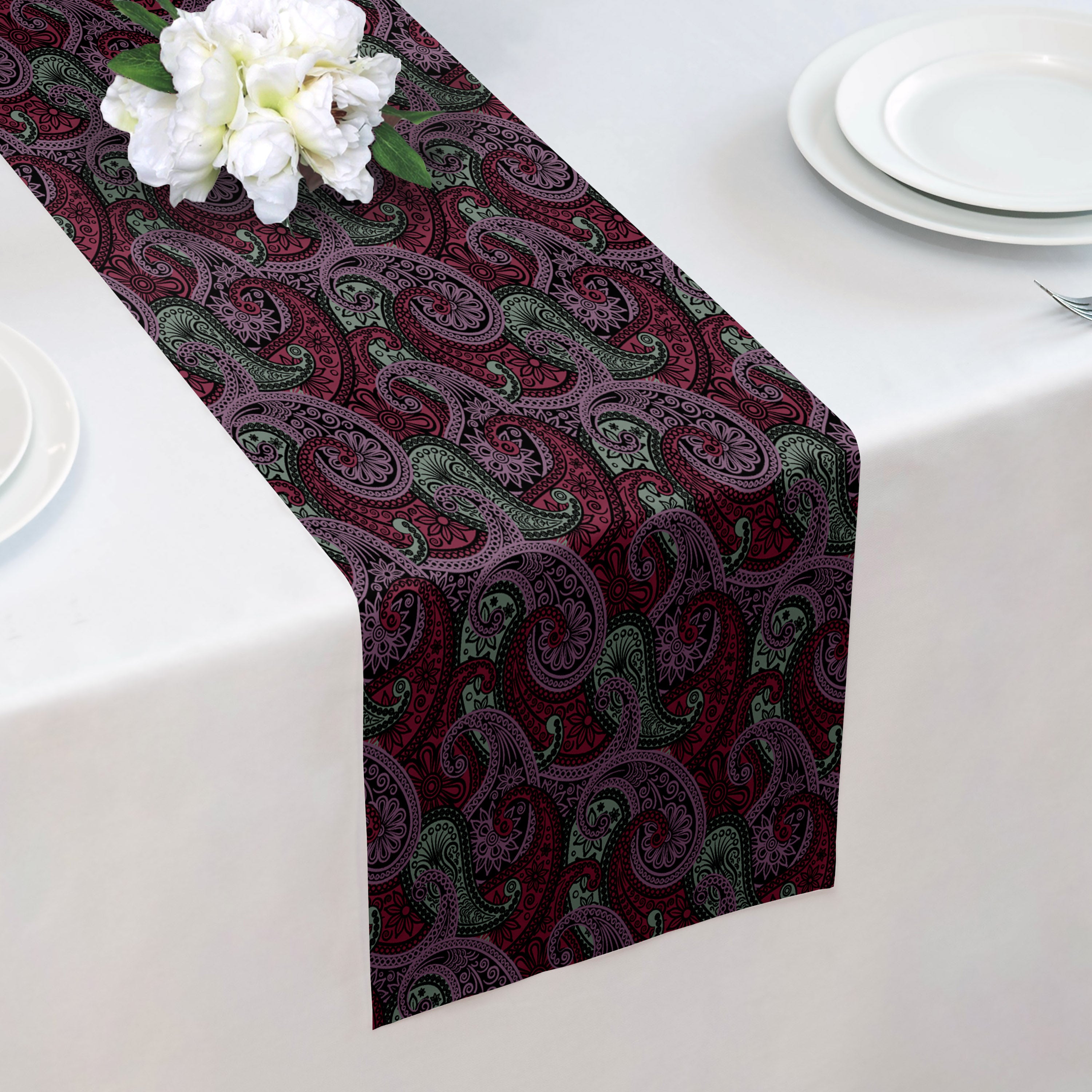 Sebastian Paisley Table Runner - Over Table Edge - Knotty Tie Co.